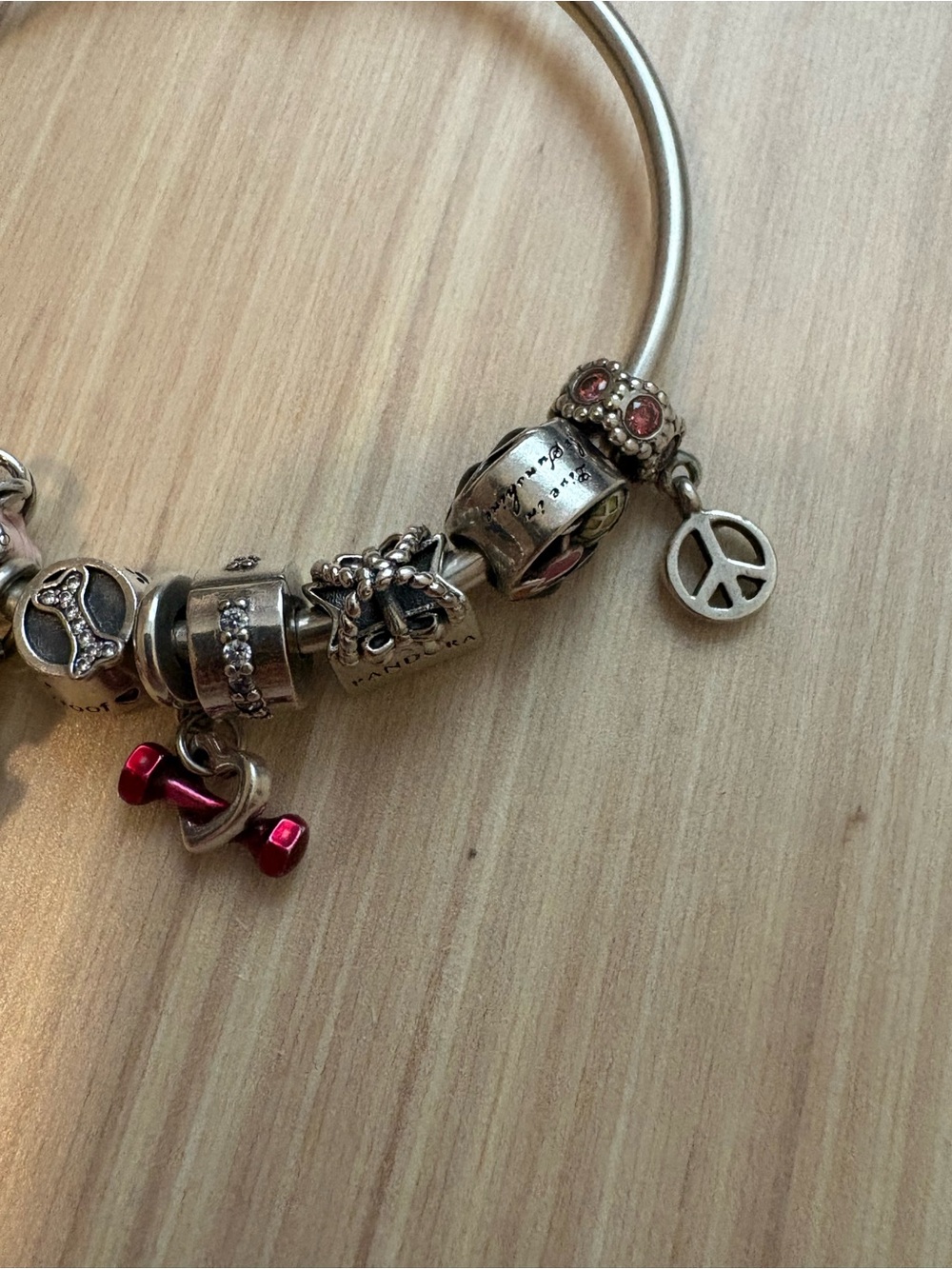 Pandora Sterling Silver  Charm Bangle Bracelet with Mixed Charms (all Pandora) - Picture 4 of 5